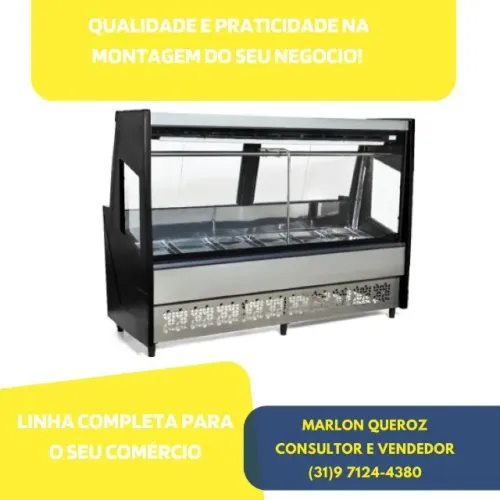 Balcão de Açougue Preto Vidro Reto 2M Polar