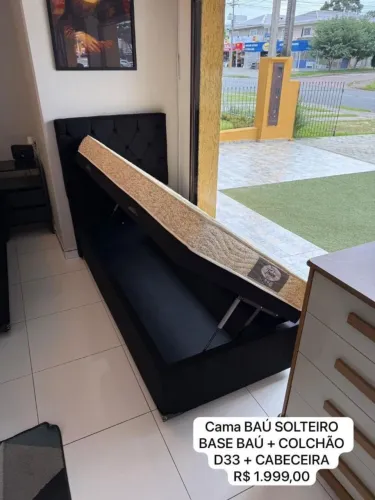 Cama de Solteiro BAÚ COM COLCHÃO D33 + CABECEIRA 