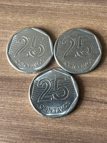 Três moedas 25 centavos 1994 colecionável