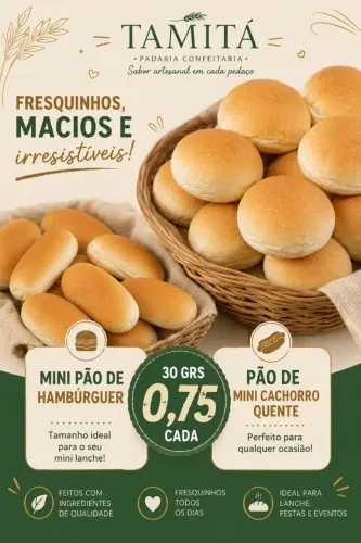 Mini pão Hambúrguer, mini pao cachorro quente