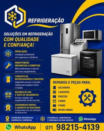 Conserto de Geladeira, Lavadora, Freezer, Forno, fogão, micro-ondas, Lauro de Freitas, Ba 
