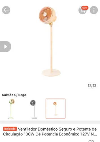 Ventilador rosa salmão de chão