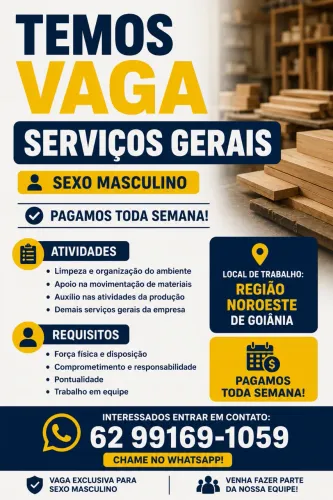 Vaga Serviço Gerais - Região Noroeste