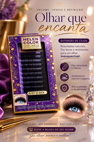 Cílios Helen Color 0.07 D-MIX | Volume, Leveza e Sofisticação