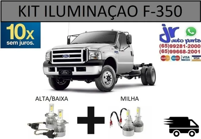 Kit Lampada Ultra LED (Alta/Baixa e Milha) F-350 6000K 12V 24V