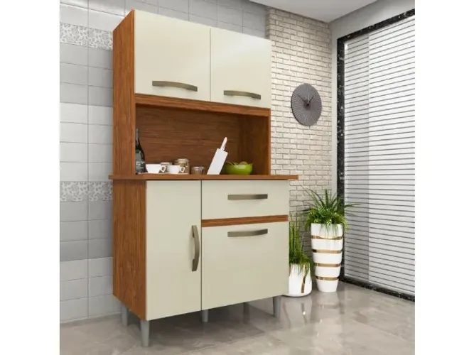 Cozinha Luiza 4 Portas 1 Gaveta  Cinamomo/Off White Até 12x - Frete Grátis 