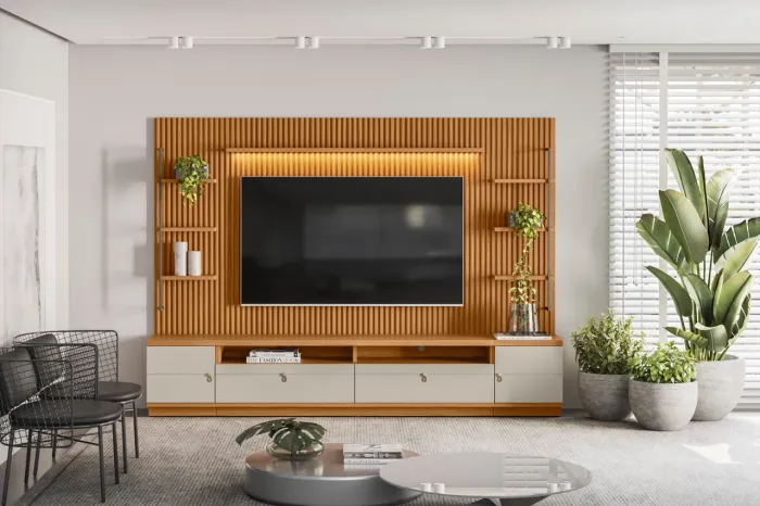 Home Theater Ripado 268 cm - Nature/Off White com LED t43