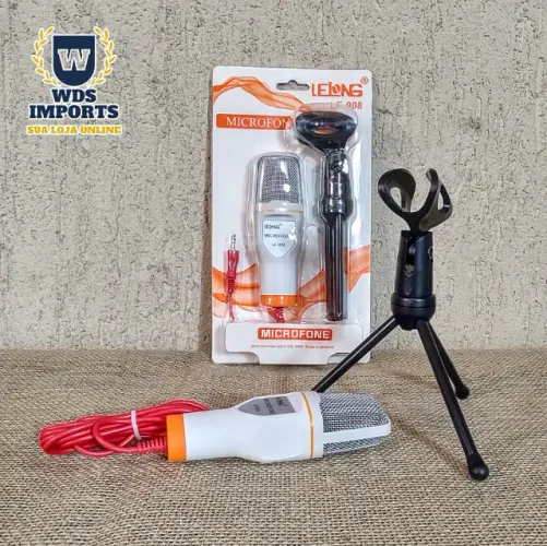 Microfone Condensador com Fio P2 e Tripé
