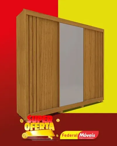 Guarda Roupa 3 Portas 4 Gavetas Ripado com Espelho Promoçao Fazemos Entrega Novo