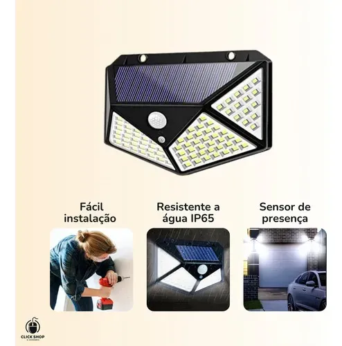 Luminária Solar com 100 Led, sensor de presença e Luminosidade