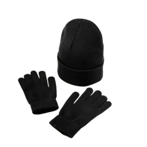 Kit Touca + Luva Lã Preta Feminina Masculino Adulto perfeito para Frio e Inverno