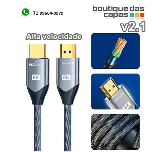 Cabo HDMI X HDMI Ultra HD 2.1 8K Alta Velocidade 1,5 Metros - TOMATE MHD-8001
