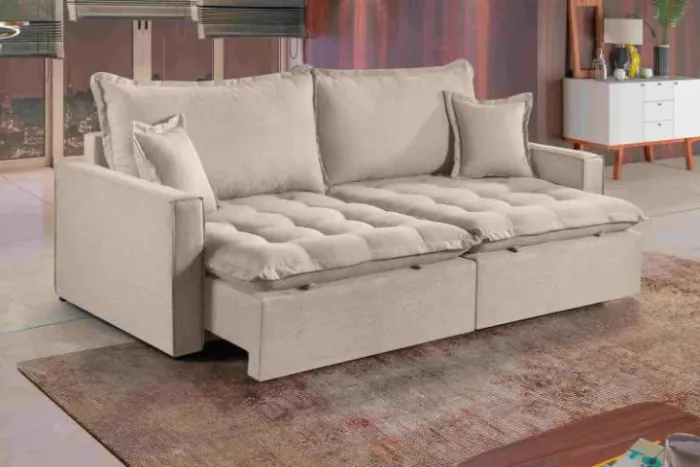 Sofa Cama Niteroi 220 2xModulos 100cm Brc 10cm Linho Bege 01 Idealle