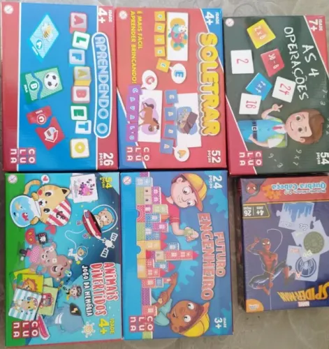 Kit Jogos Educativos - Aprendendo 4 Operações - Soletrar - Memória - Blocos de Madeira
