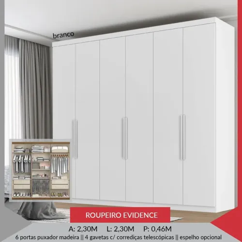 Guarda-Roupa Evidence Branco 6 Portas 4 Gavetas