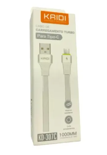 kaidi kd-307c cabo carregador usb tipo c turbo reforçado cor branco
