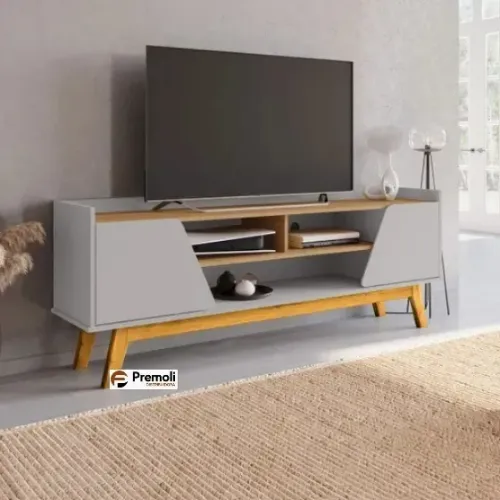 Rack para TV Até 65 Polegadas Turim 2 Portas 1 Prateleira Off White/Cinamomo - Móveis Bech