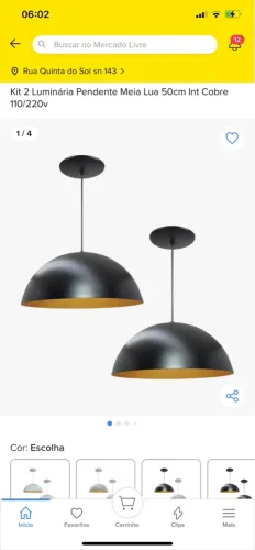 2 Luminária Pendente Meia Lua 50cm Int Cobre