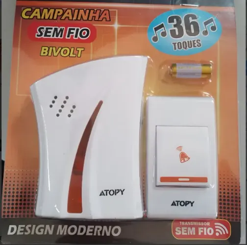 Campainha Sem Fio- Bivolt- Sinal 80 Metros- 36 Toques- Atopy Branco Bivolt