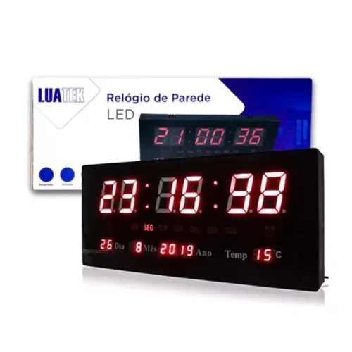 relogio de led digital de parede lk-2616 luatek 25x16x3cm