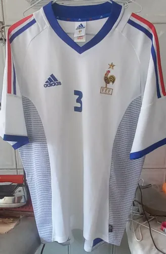 Camisa França adidas Copa 2002 Coreia Japão #3 Branca Frete Gratis
