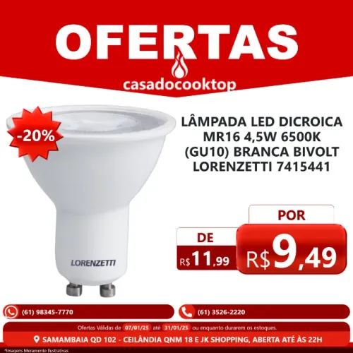 Lâmpada led dicroica mr16 4,5w 6500k (gu10) branca bivolt lorenzetti 7415441