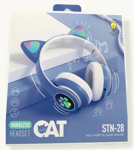 Fone de Ouvido Bluetooth Infantil Orelha de Gatinho com LED - Sem Fio e Divertido