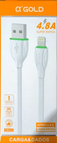 CABO USB LIGHTNING A'GOLD 4.8A - SUPER RÁPIDO | 1 METRO