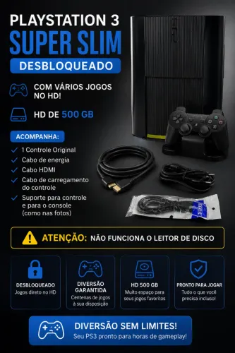 Ps3 super slim desbloqueado com vários jogos no hd  