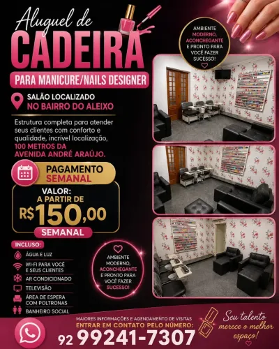 Aluguel de cadeira para manicure/nails designer