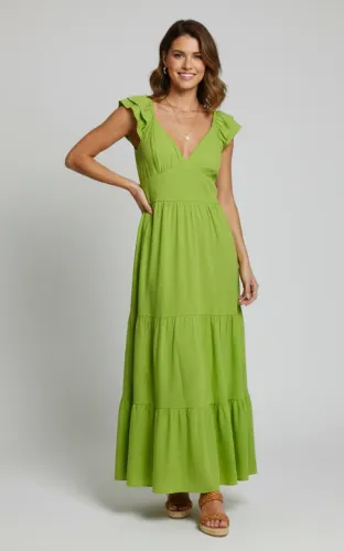 Vestido Longo Saia em Camadas Verde Claro M