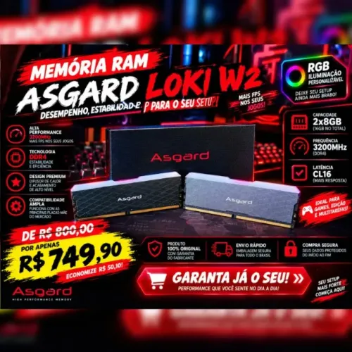 MEMÓRIA RAM ASGARD LOKI W2 RGB DDR4 16GB (2x8GB) 3200MHz