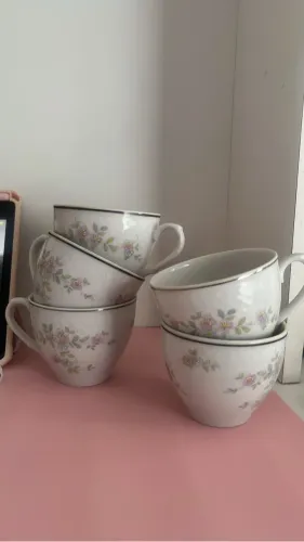 lote 5 xícaras de chá beatriz porcelana florida