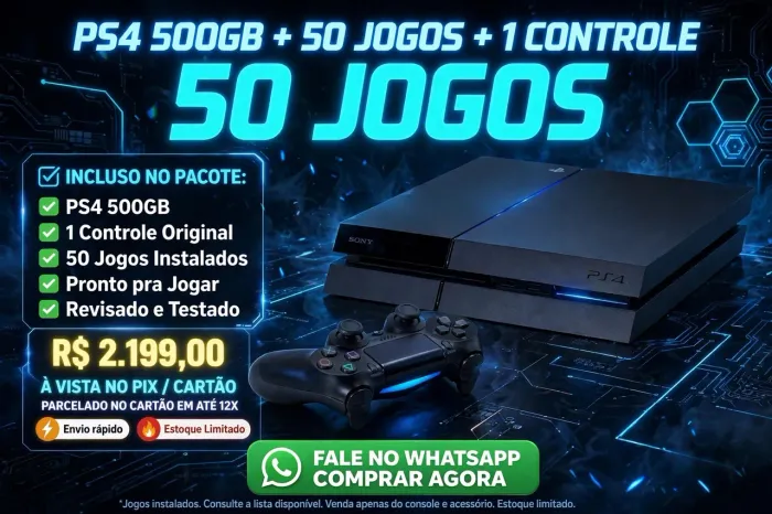 PS4 500GB + 50 JOGOS