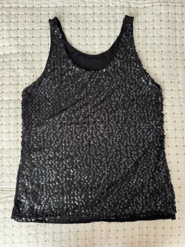 Camiseta regata paetê preta de malha