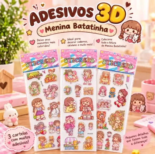 02 Cartelas Adesivos Menina Batatinha 3d Bolha Alto Relevo