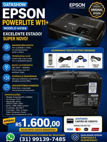 Datashow Epson PowerLite W11+ H438A - Excelente Estado - R$ 1.600