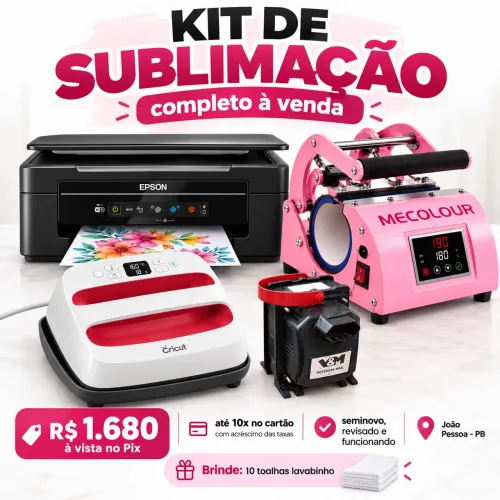 Kit de Sublimação Completo Epson L395 + Cricut EasyPress 2 + Prensa de Caneca