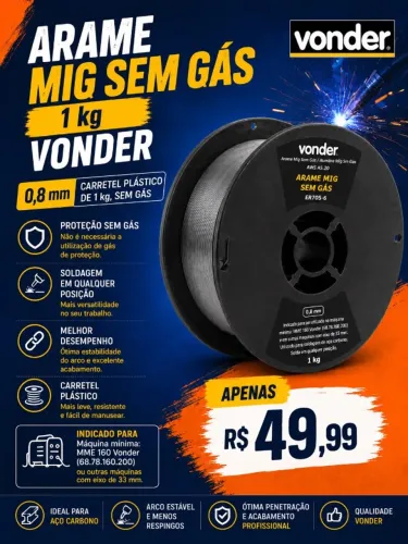 Arame MIG Sem Gás Vonder 0,8 mm 1 kg