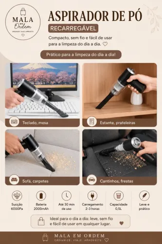 Aspirador de Pó Portátil Recarregável