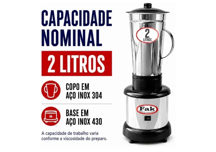 Liquidificador 2 Litros Baixa Rotação 220V