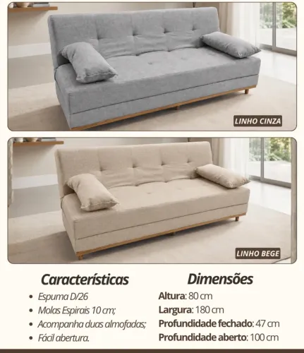 Sofá Cama linho 1.80m