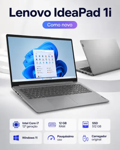 Notebook Lenovo IdeaPad 1i i7 12ª Geração 12GB RAM SSD 512GB - Como Novo