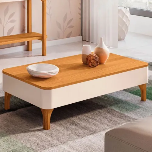 Mesa de Centro Baixa Para Sala Pé Madeira Liz Off/Cinamomo - HB