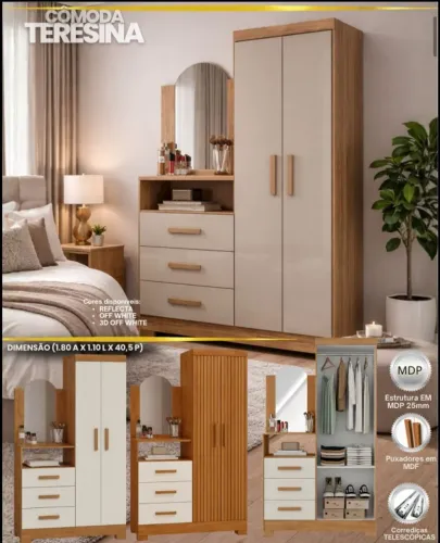 Comoda Roupeiro Terezina com espelho - oferta - de 1.199,99 por 749,99