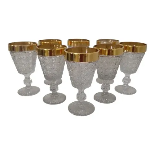 Antiga Taças Demi Cristal Bico De Jaca Borda Dourada 8 Unid