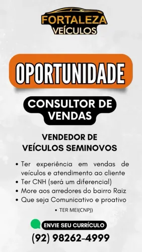 Vaga para vendedor de veículos seminovos Consultor de Vendas