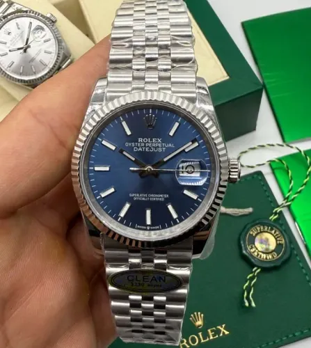 RELOGIO ROLEX DATEJUST ETA (CLEAN FACTORY) FUNDO AZUL COM CARTAO NFC E CAIXA SUPER CLONE
