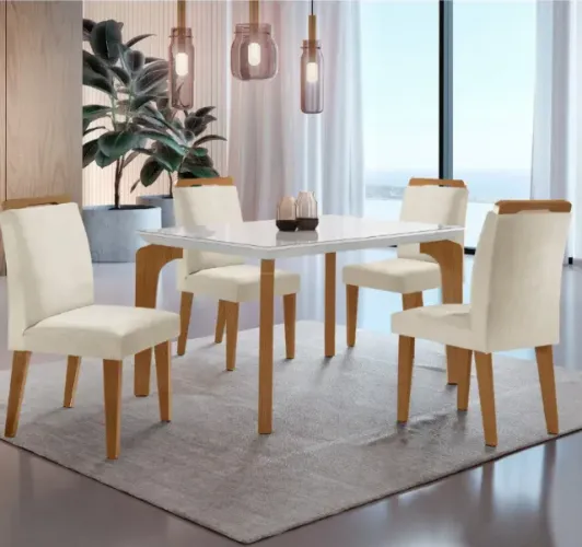 Mesa Jantar Retangular com 4 cadeiras Abeille São Carlos - Madeira Macica