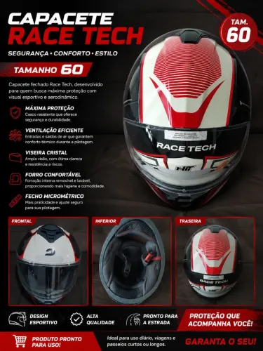 ? Capacete HTR Race Tech - Tamanho 60